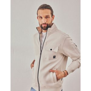 Sweat-Cardigan mit Stehkragen